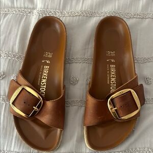 Birkenstock Brown Sandals with Gold Buckle